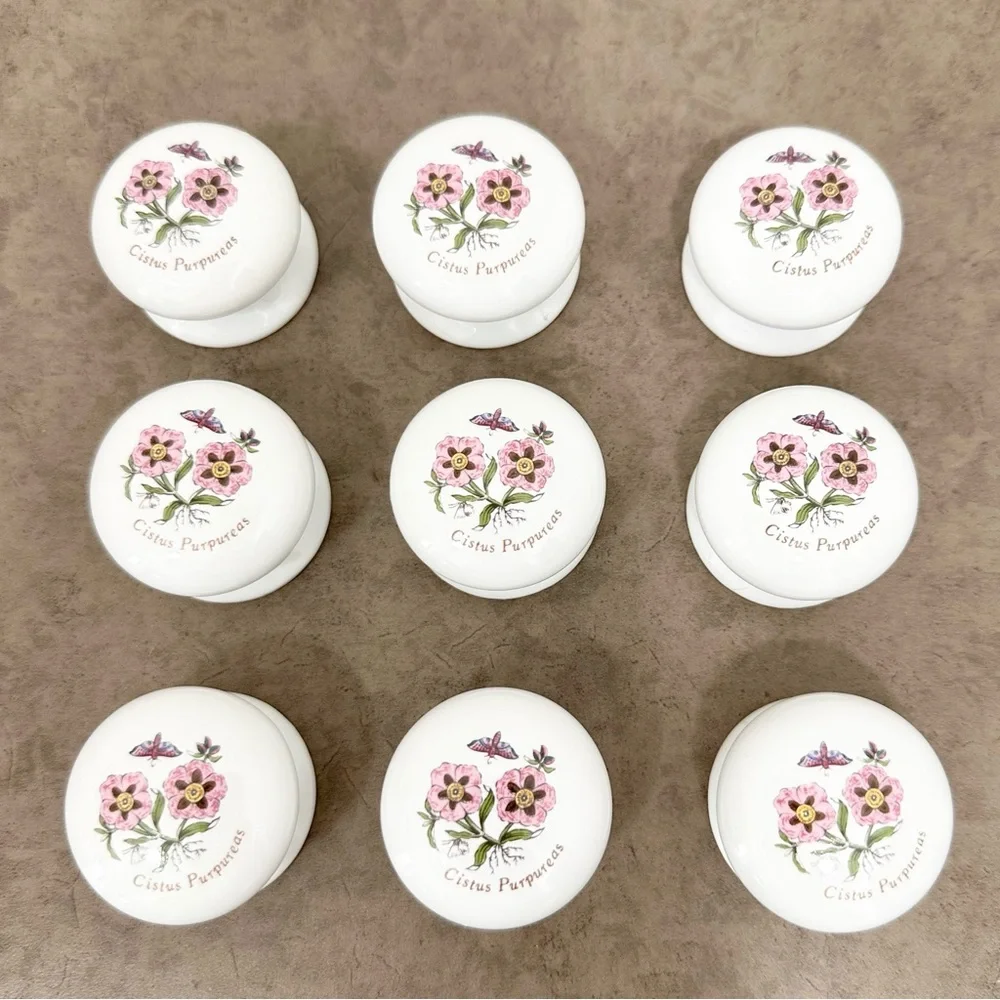 9 Ceramic Portmeirion Botanic Garden Dresser Knobs Pulls Cistus Purpureas flower